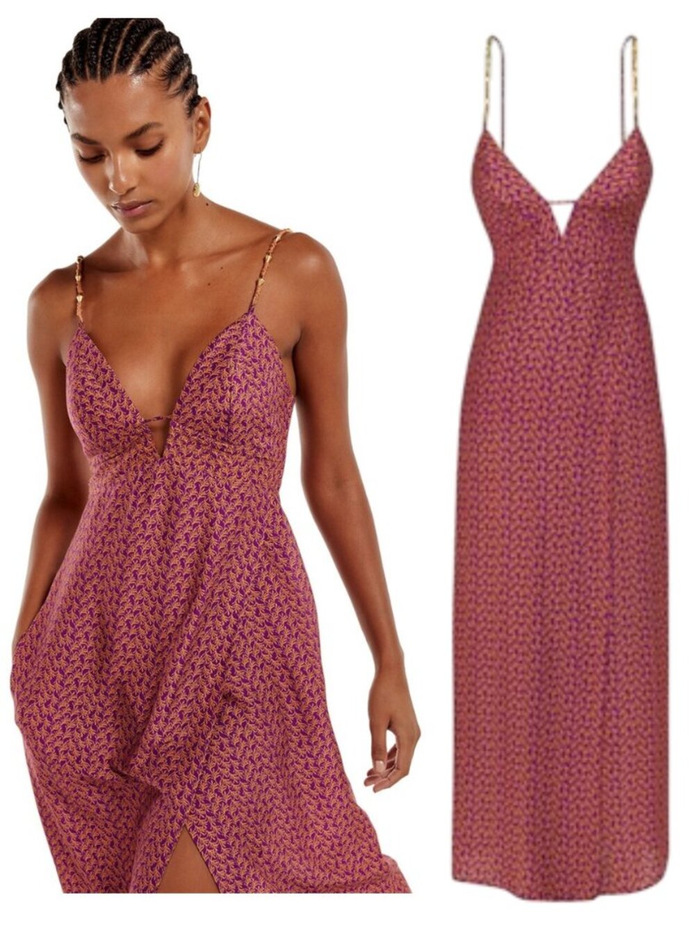 VIX PAULA HERMANNY Luri Plum Rute Long Dress NWT sz M beaded rope straps